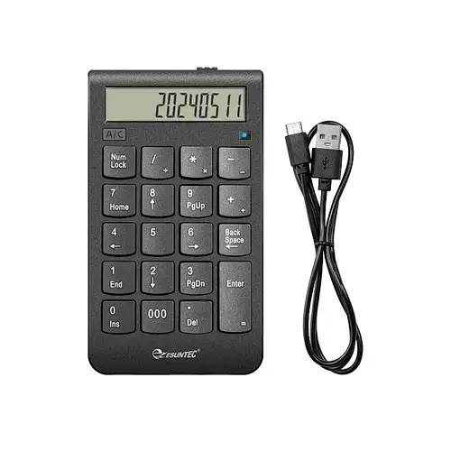 Wired USB Number Keyboard/Calculator Portable  with Digital Display Rechargeable Mini 19 Keys Numeric Smart Keypad Office